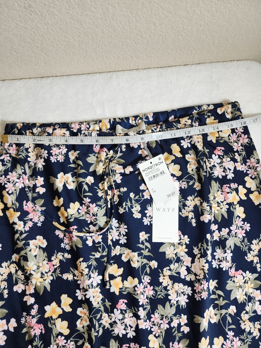 NWT WAYF Floral Print Maxi Skirt Navy Allover Tie Waist Flowy Size M - Picture 4 of 7